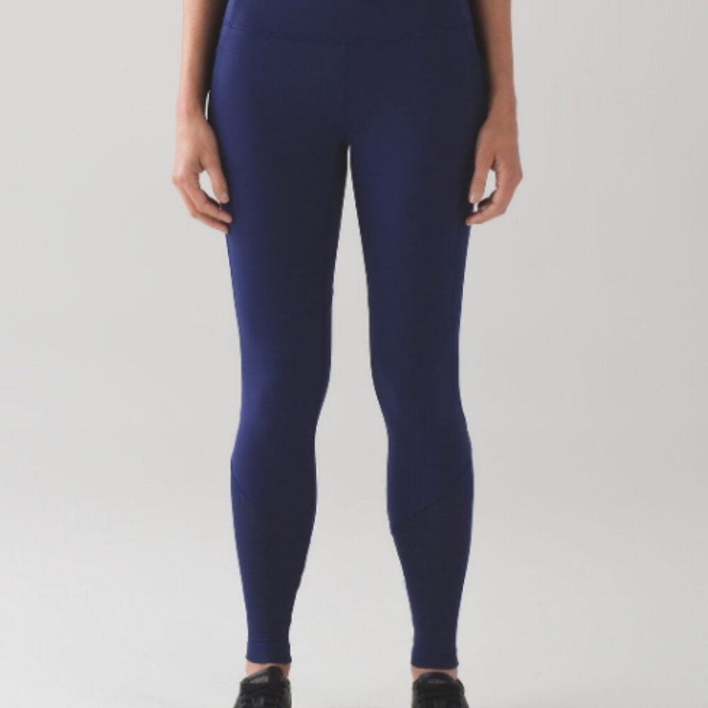 Lululemon Fit Physique Leggings Small Gym Athletic Blue Pockets Mesh Sides Small